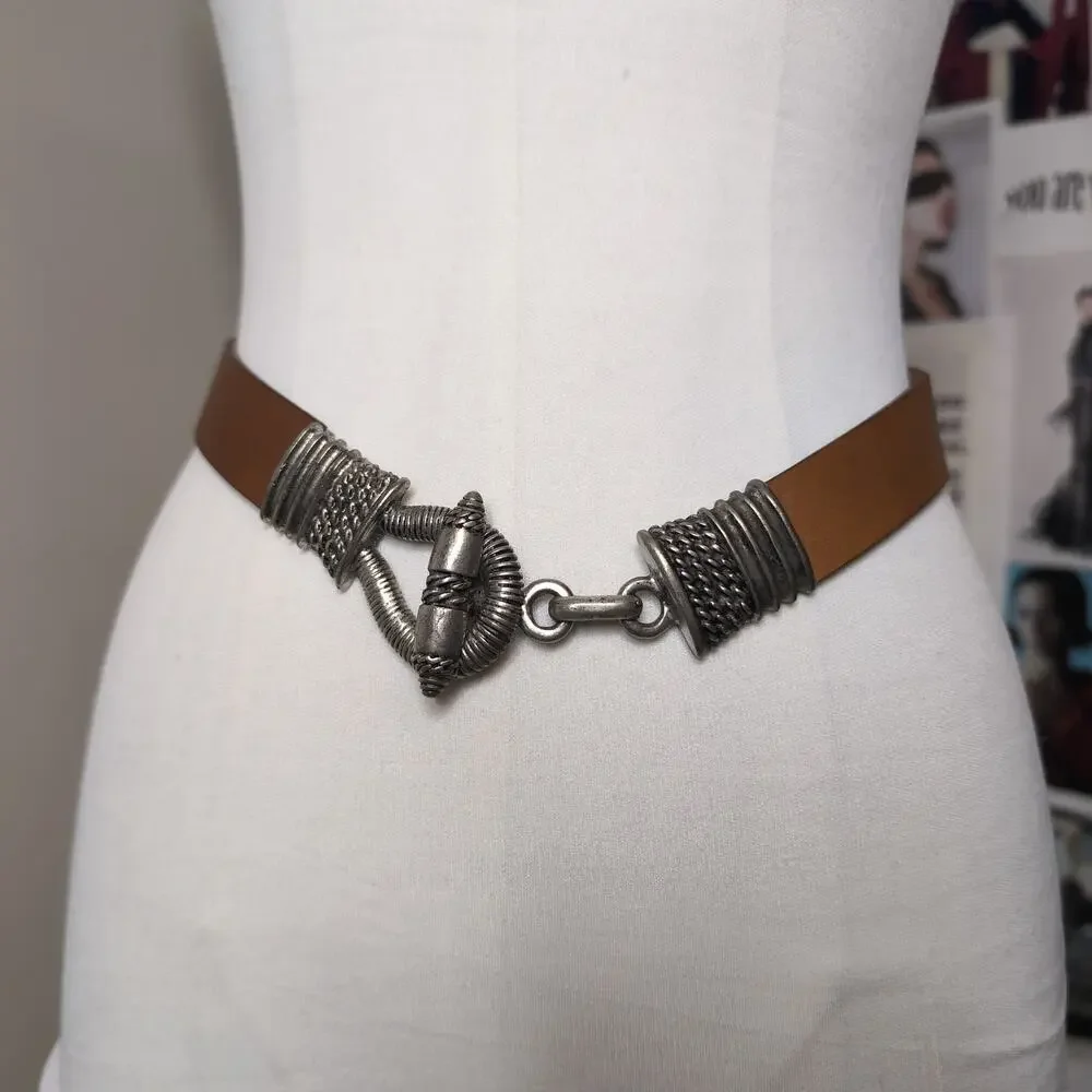 Brown Leather Belt With Toggle Clasp Vintage